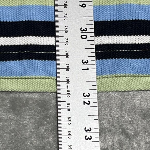 Tommy Hilfiger Polo Shirt Mens Medium Blue Green Striped Rugby Short Sleeve Golf - Picture 10 of 12